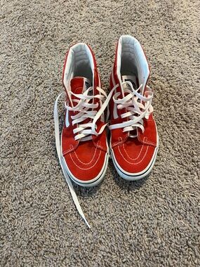 Vans Red High-Top Skate Sneakers with White Stripe